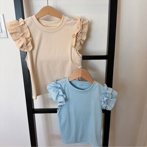 SHEIN Kids Ruffle Sleeve Tank Tops - Cream and Blue